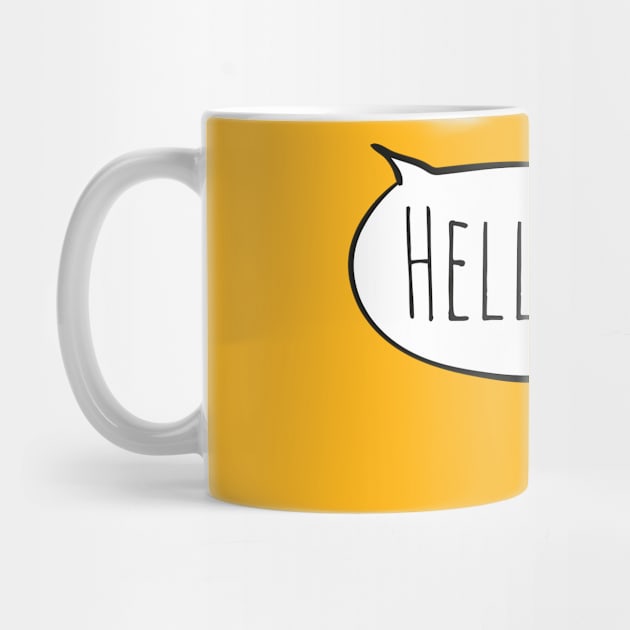 Cheerful HELLO! with white speech bubble on yellow by Ofeefee